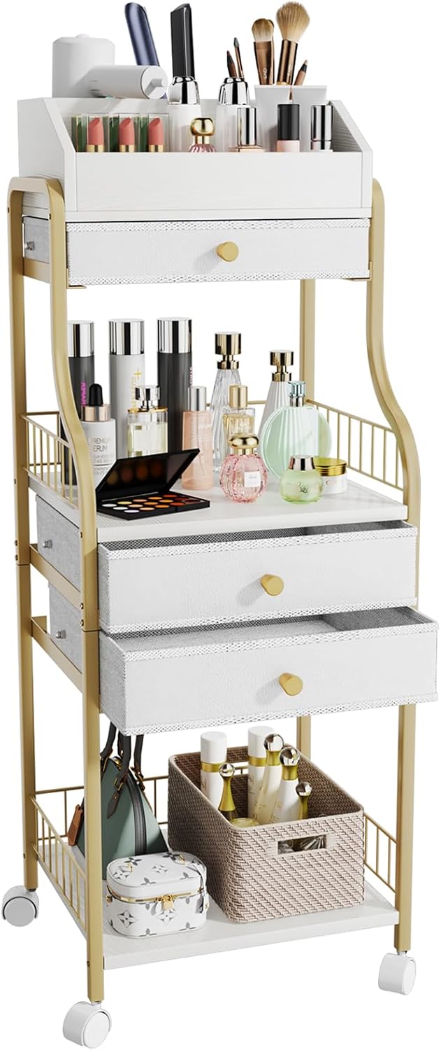 Floor Makeup Organizer Storage - Vanity Skincare Make Up Organizers and Storage with Drawers