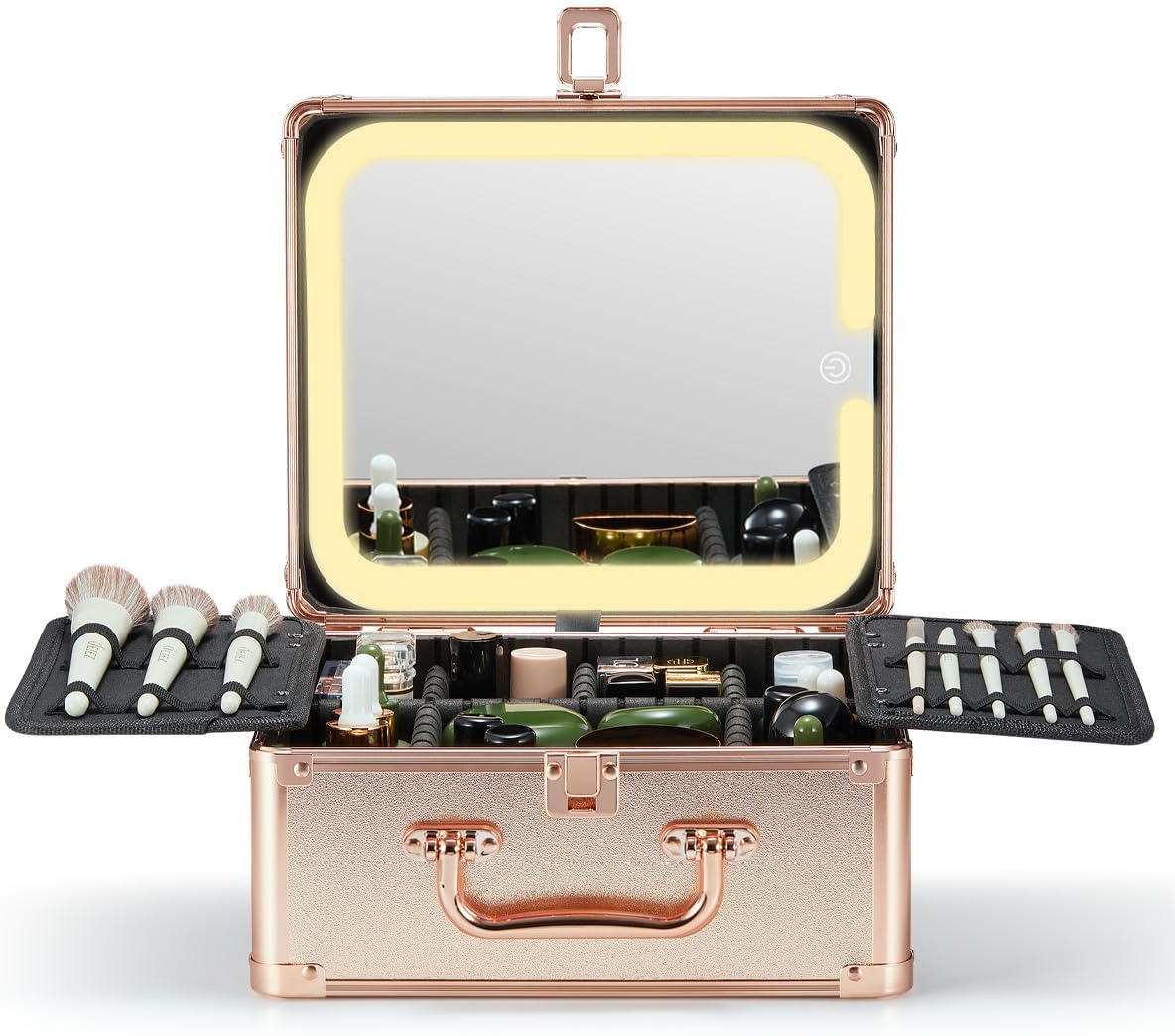 Makeup Box with A Detachable Lighted Mirror, Makeup Suitcase with Adjustable Dividers, Magnetic LED Mirror