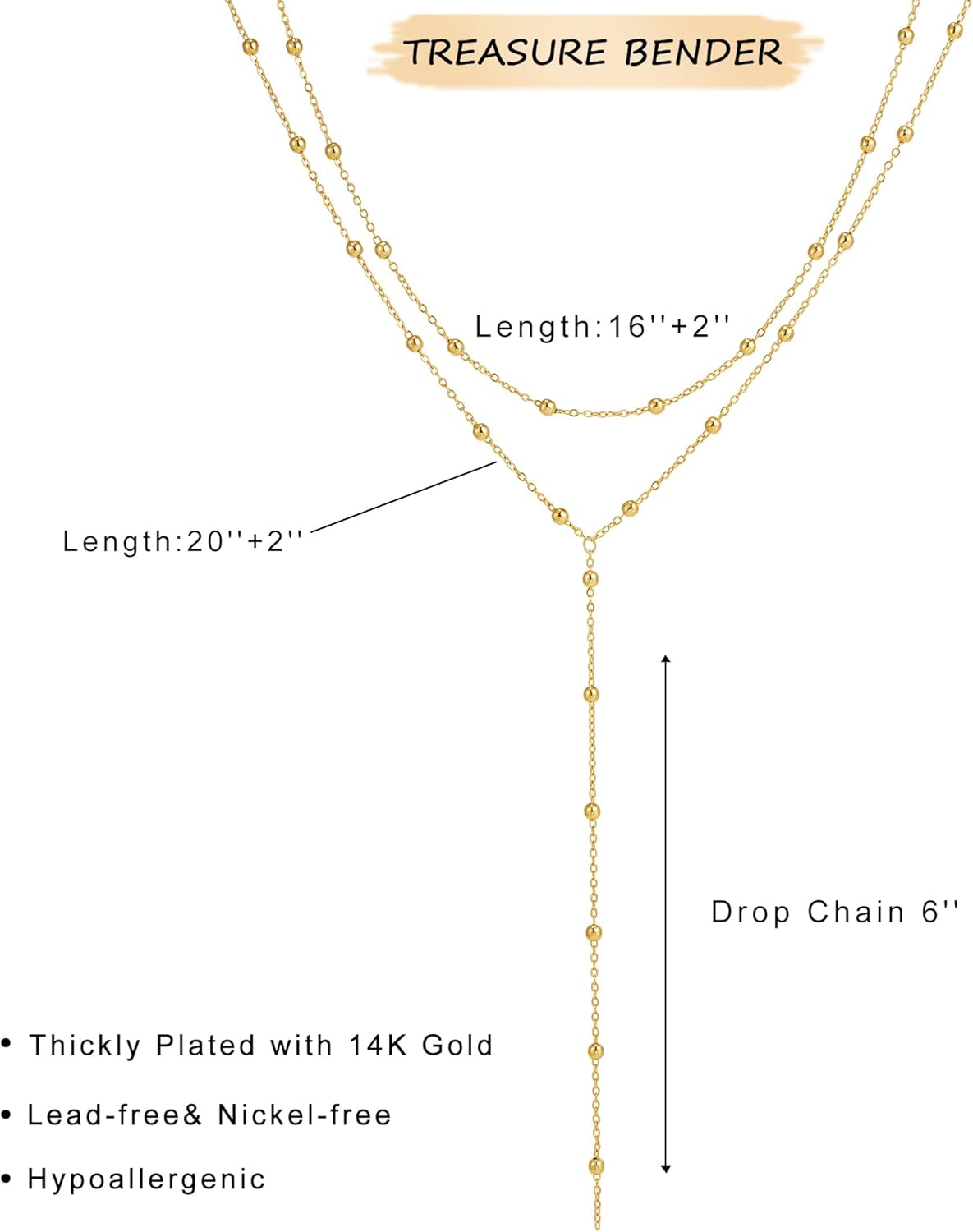 Dainty Y-Shape Lariat Body Chain: 14K Gold Plated Non-Tarnish Layered Necklace & Choker Set for Women