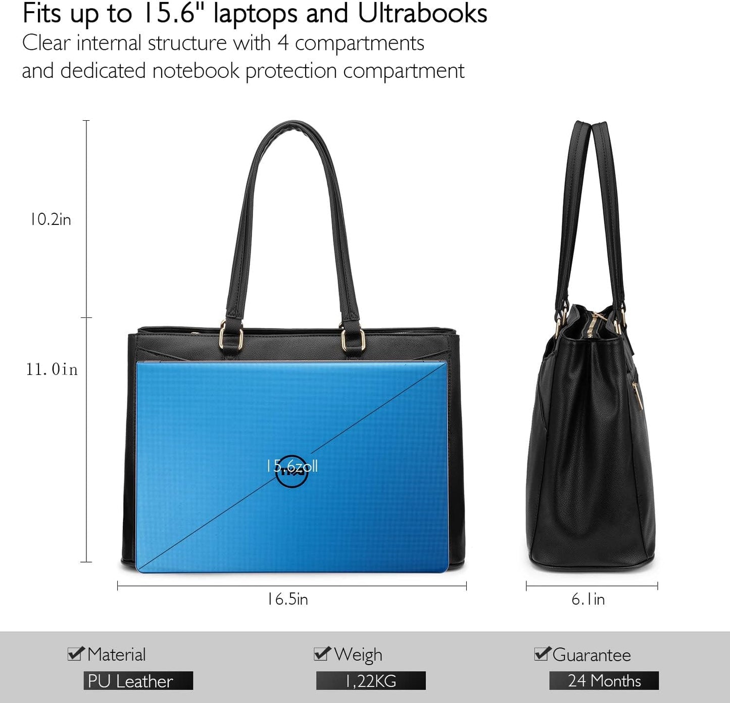Laptop Tote Bag for Women 15.6 Inch Waterproof Leather Computer Bags Business Office Work Briefcase