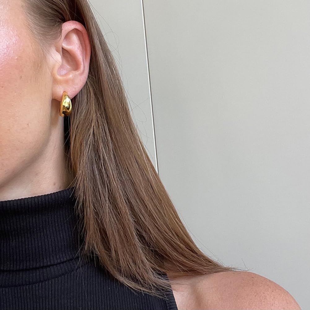 14K Gold Plated Triple Huggie Illusion Stud Earrings | Double Huggie Hoop Earrings for One Hole | Gold Hoop Earrings for Women