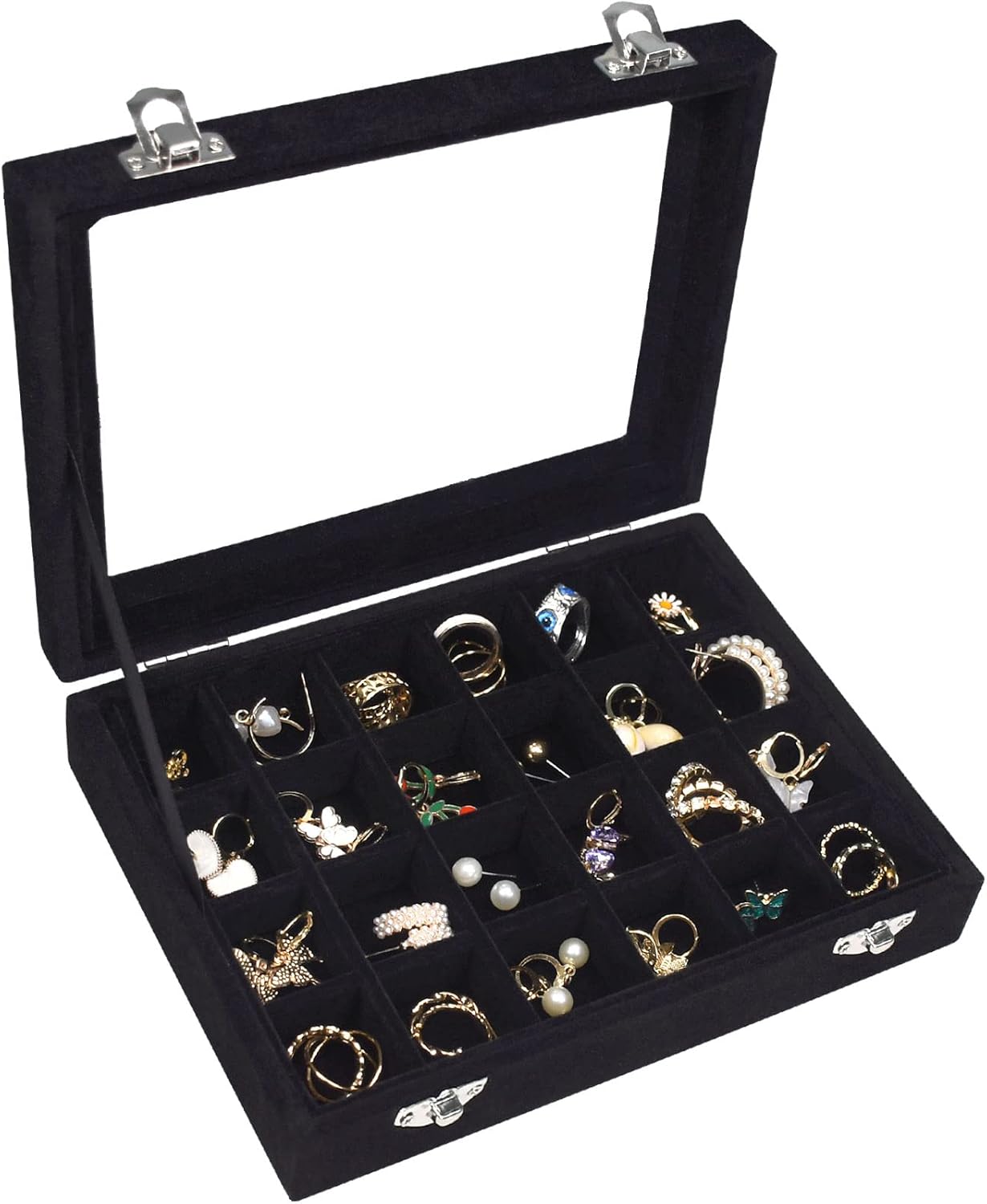 Jewelry Box 24 Grid Jewelry Ring Display Organiser Box Tray Holder Earrings Storage Case