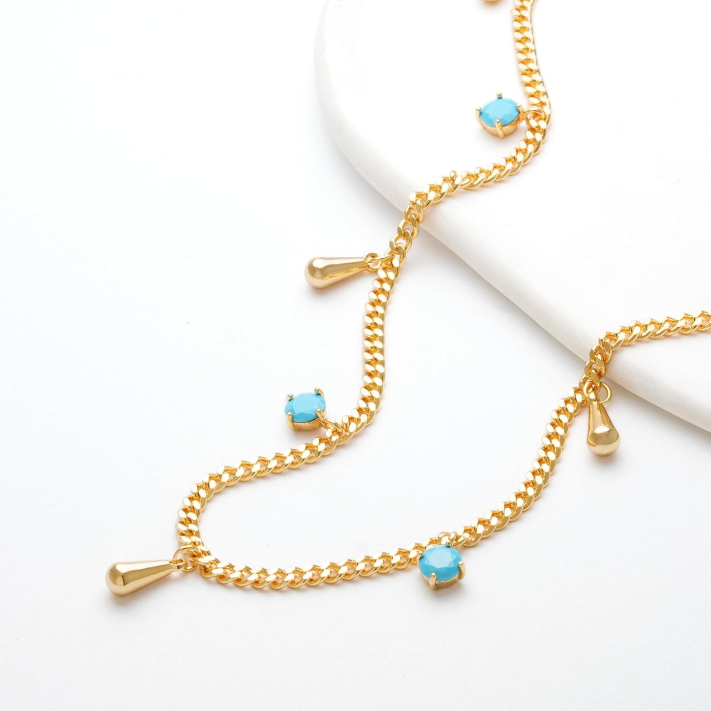 14K Gold Plated Tassel Drop White/Turquoise/Purple/Rose CZ Beads Charm Choker Necklace for Women Trendy Jewelry