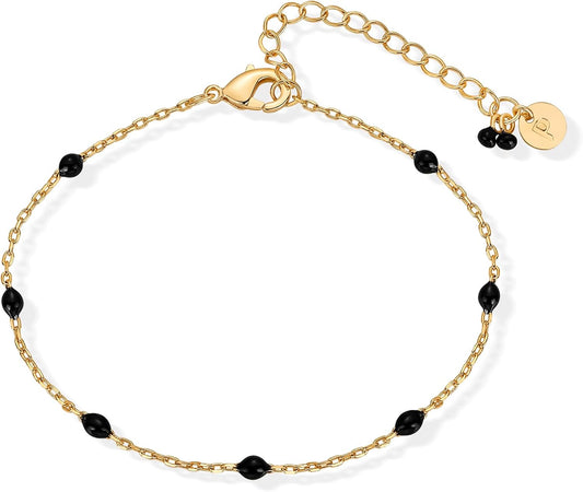 14K Yellow Gold Plated Beaded Enamel and Gemstones Bracelets | Colored Boho Festival Adjustable Slider Bracelet