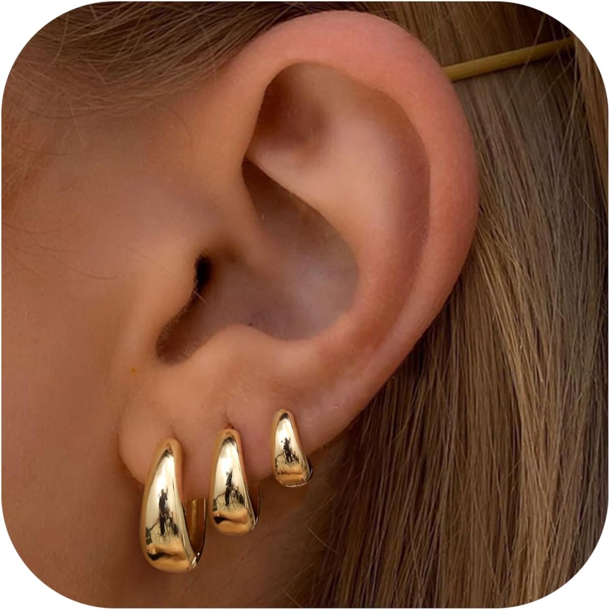 3Pairs Gold Hoop Earrings Set for Women Chunky Gold Silver Earring 14K Gold Filled Small Huggie Hoops Lightweight Tiny