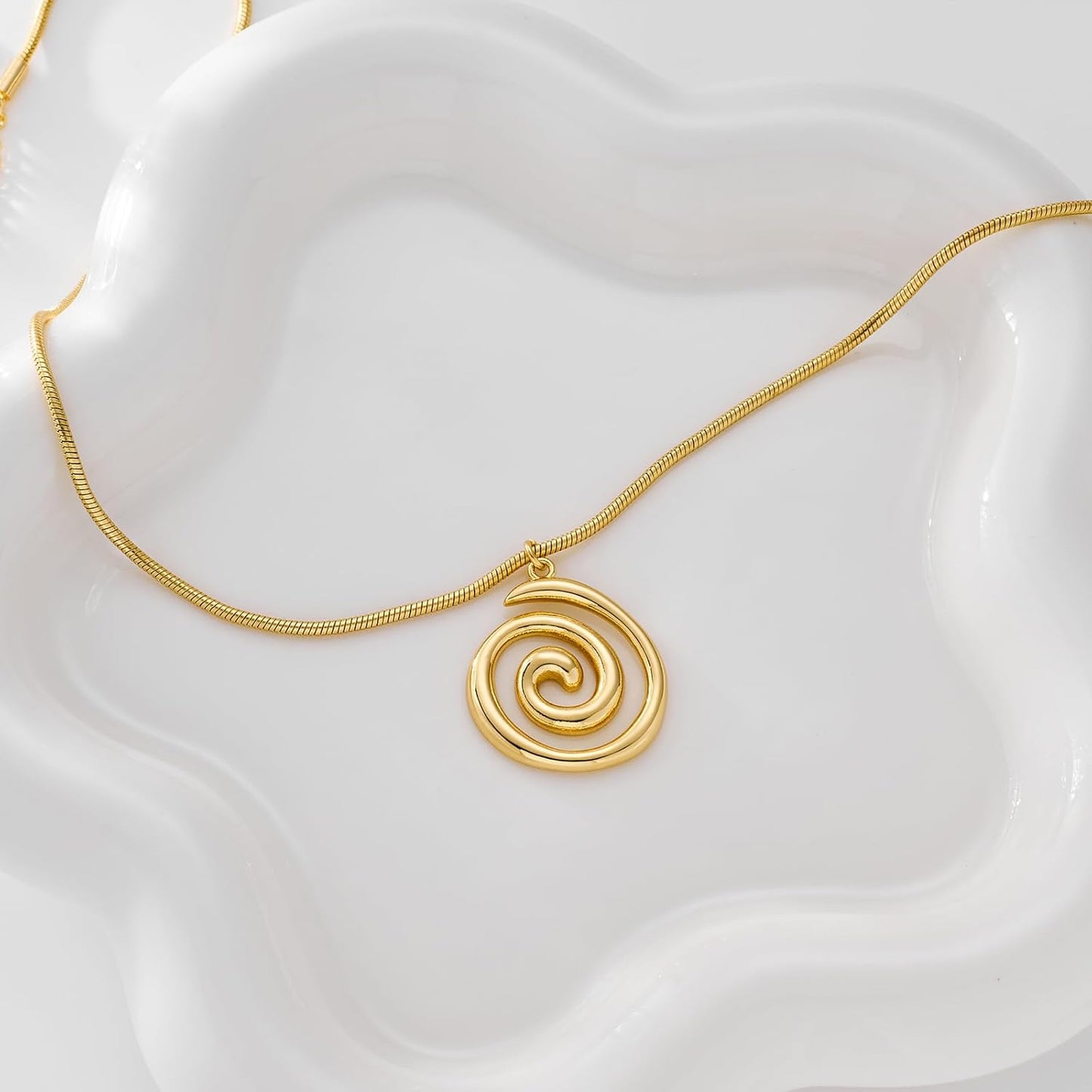 Women's Gold Boho Statement Necklace, Spiral Swirl Conch Pendant Beach Jewelry | Adjustable Summer Accessories Gift