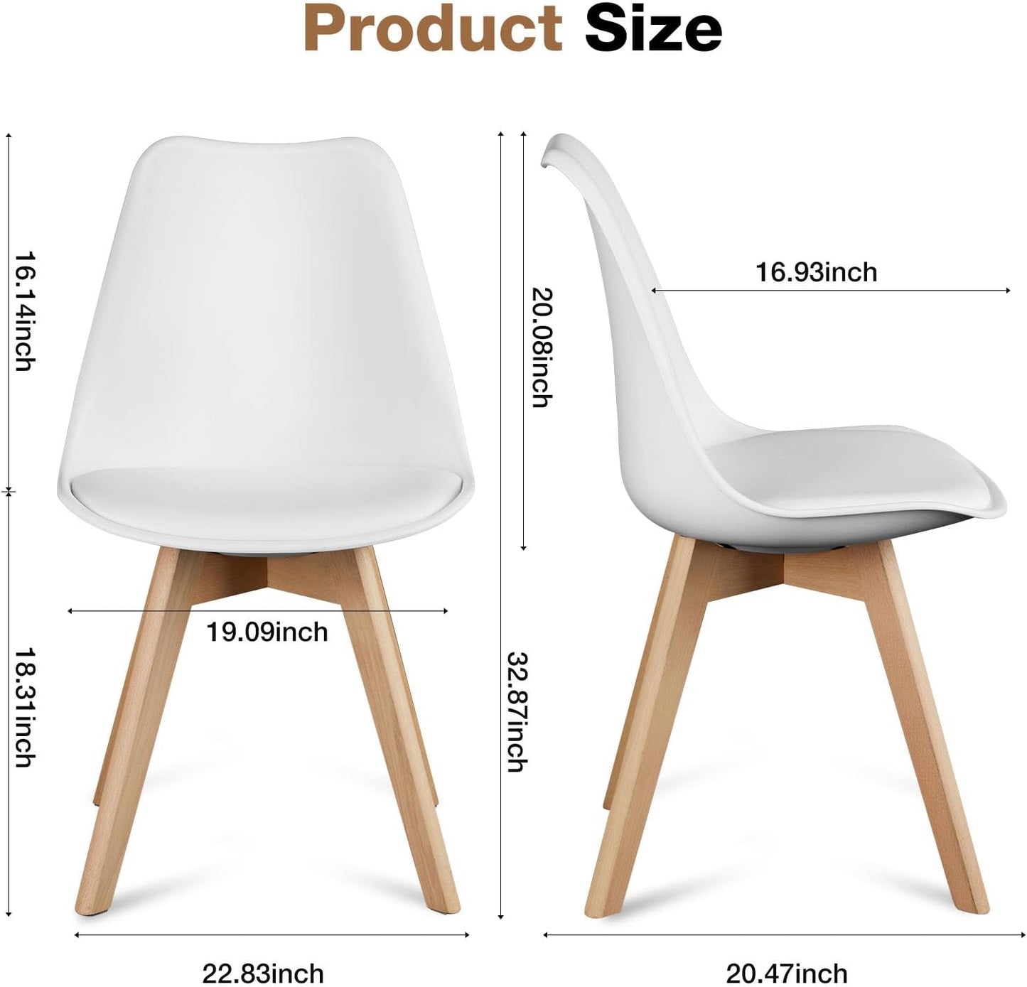 4 Mid-Century Modern Dining Chairs with Wood Legs and PU Leather Cushion - Suitable for Living Room, Bedroom