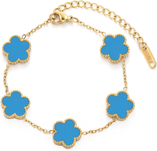 Four Leaf Clover Bracelet for Women 18K Gold Plated Stainless Steel Lucky 4 Leaf Gold Link Bracelet Jewelry Gift for Women