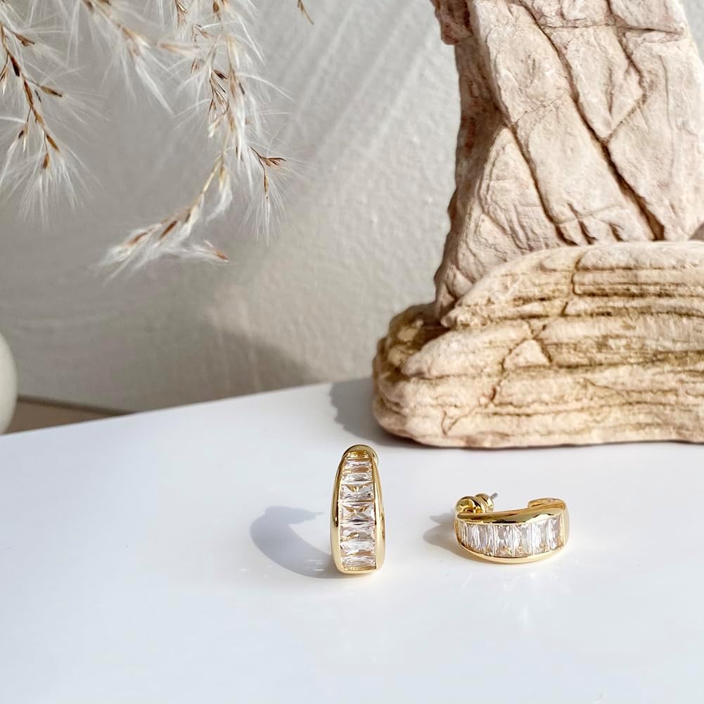 14K Gold Plated Triple Huggie Illusion Stud Earrings | Double Huggie Hoop Earrings for One Hole | Gold Hoop Earrings for Women