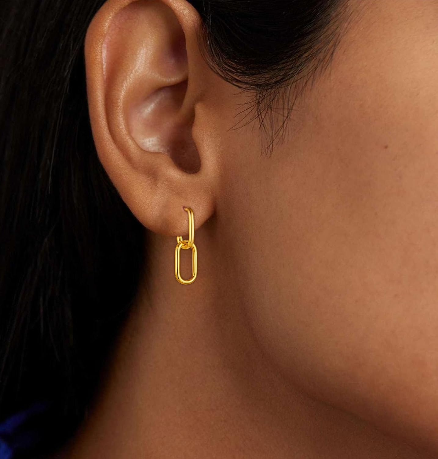 Gold Earrings for Women Trendy, Simple Dainty 14K Gold Plated Paperclip Square Chain Link Dangle Pin Stud Huggie Earrings Lightweight