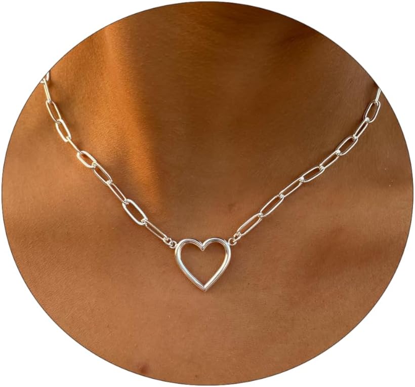 14K Gold Plated Heart Necklace for Women, Dainty Love Pendant Choker, Delicate Gold Jewelry Gift for Her, Trendy Festival Birthday Present