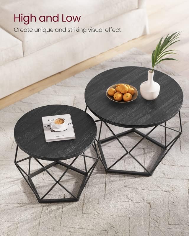 Small Coffee Table Set of 2, Round Coffee Table with Steel Frame, Side End Table for Living Room