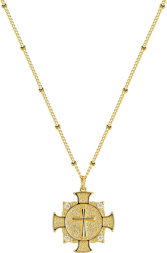 Cross Necklace 14K Plated Dainty Chain, Minimalist Faith Pendant Religious Prayer Jewelry Gift