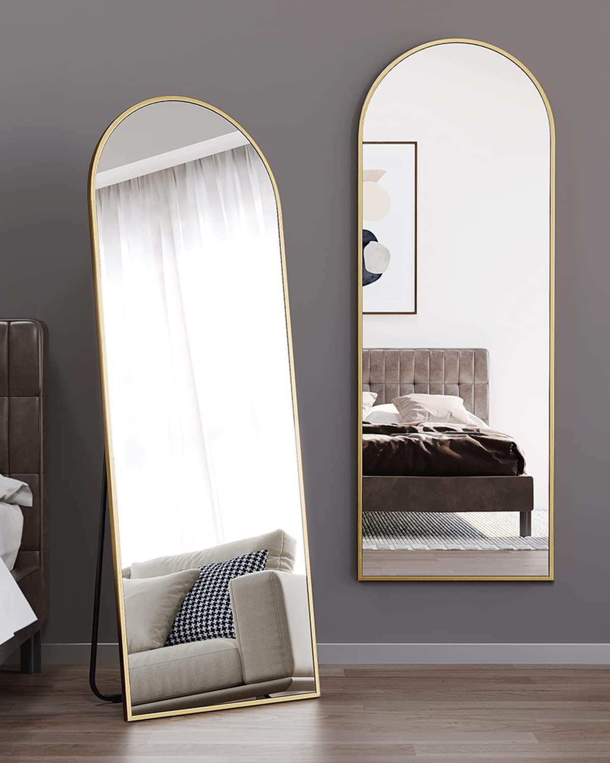 Floor Mirror, Full Length Mirror with Stand, Arched Wall Mirror, Gold Floor Mirror Freestanding