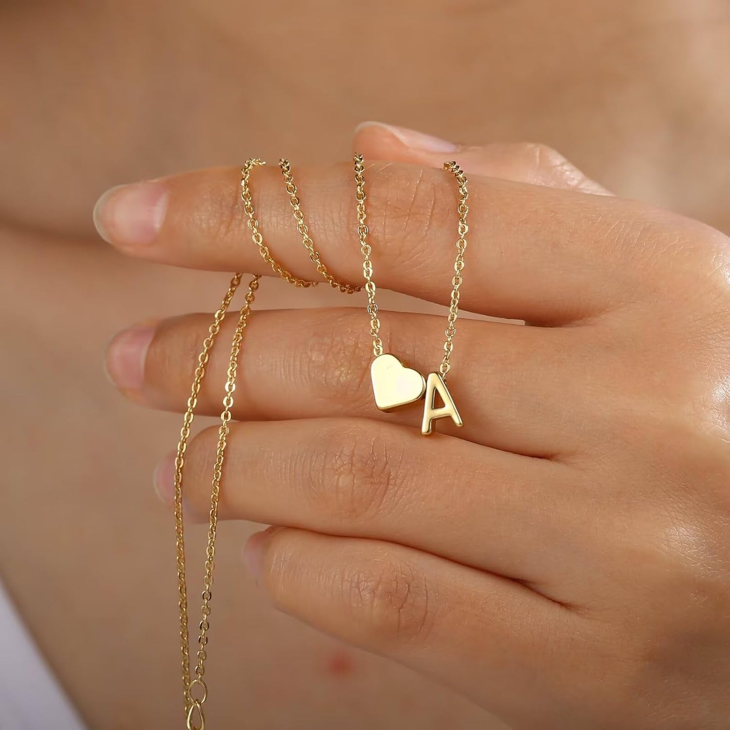 Initial Necklace - 18K Gold Plated Heart Pendant with A-Z Letters, Dainty Birthday Gift for Women and Teen Girls