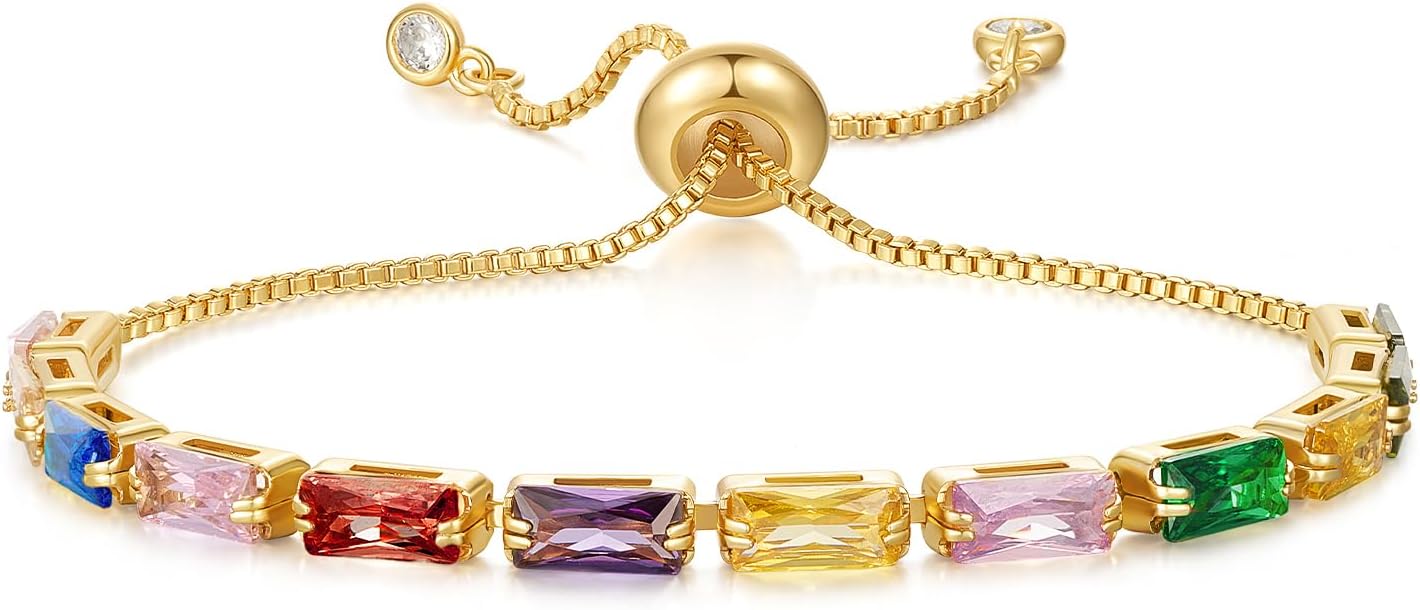 Tennis Bracelet for Women, 14K Gold Plated Cubic Zirconia Adjustable Slider Bracelets Trendy Jewelry Gift