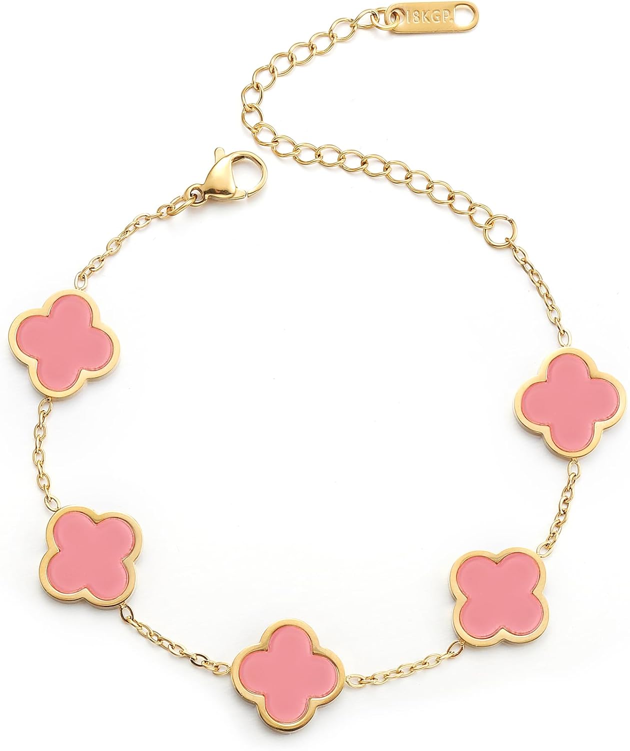 18K Gold Plated Clover Lucky Bracelet for Women White/Black/Red/Green Flower Four Leaf Link Bracelets