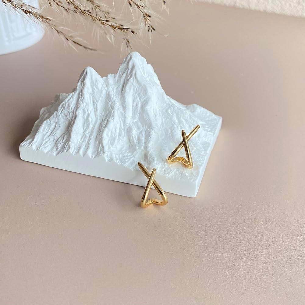 14K Gold Plated Triple Huggie Illusion Stud Earrings | Double Huggie Hoop Earrings for One Hole | Gold Hoop Earrings for Women