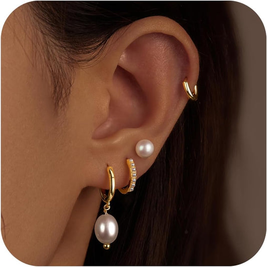 Small Gold Huggie Hoop Earrings Set for Women Men Hypoallergenic 14K Plated Stack Cartilage Earrings, Multiple Piercing