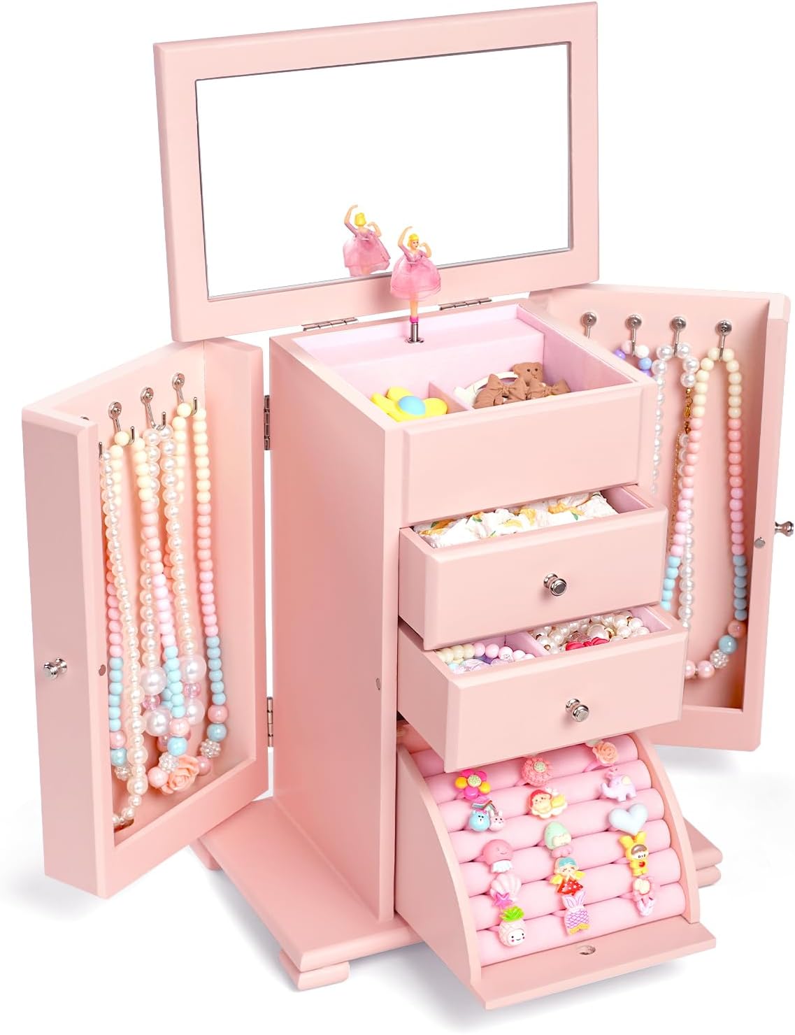Rustic Wooden Jewelry Boxes & Organizers with Mirror, 4 Layer Jewelry Organizer Box (Rustic Brown)