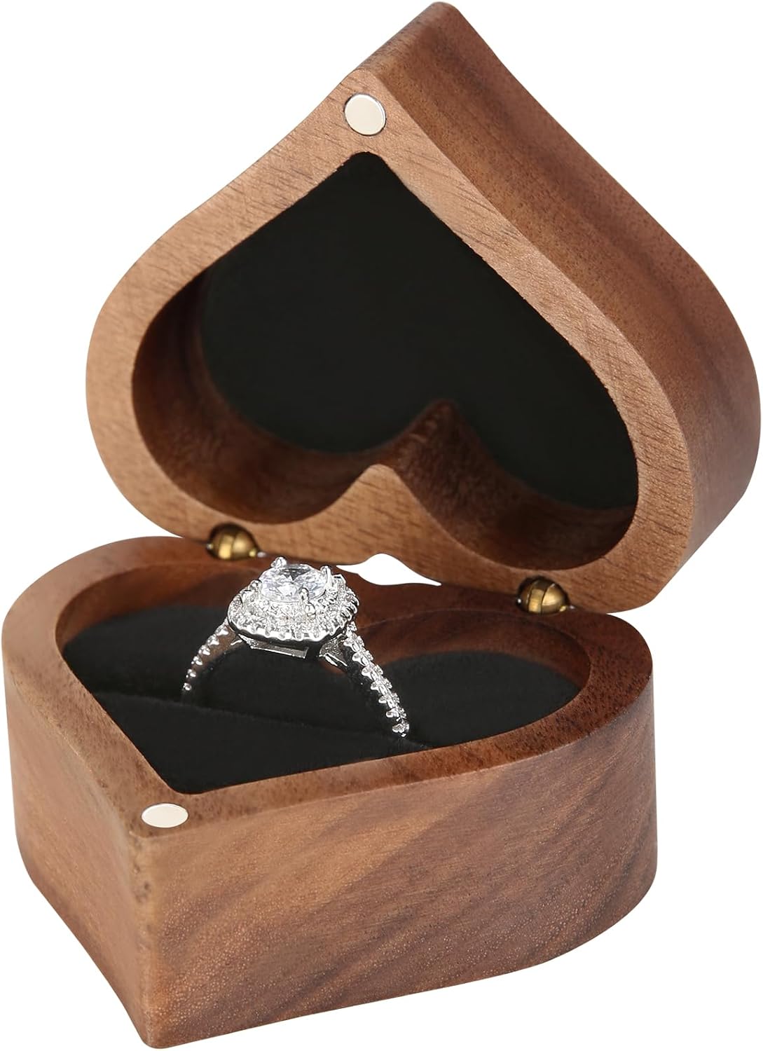 Wooden Heart Shape Ring Gift Box with Single Slot 2 Slot, for Proposal Engagement Wedding Ceremony Anniversary