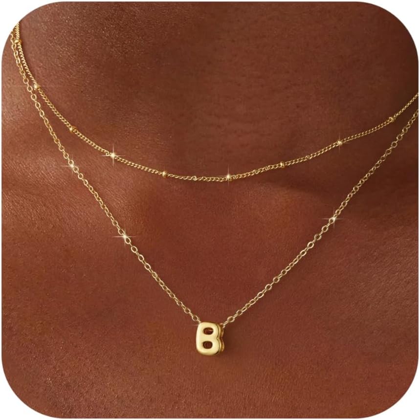 Bubble Initial Necklace: Personalized Layered Letter Pendant In Gold/Silver, Dainty Stackable Choker, Cute Teen Girl Gift