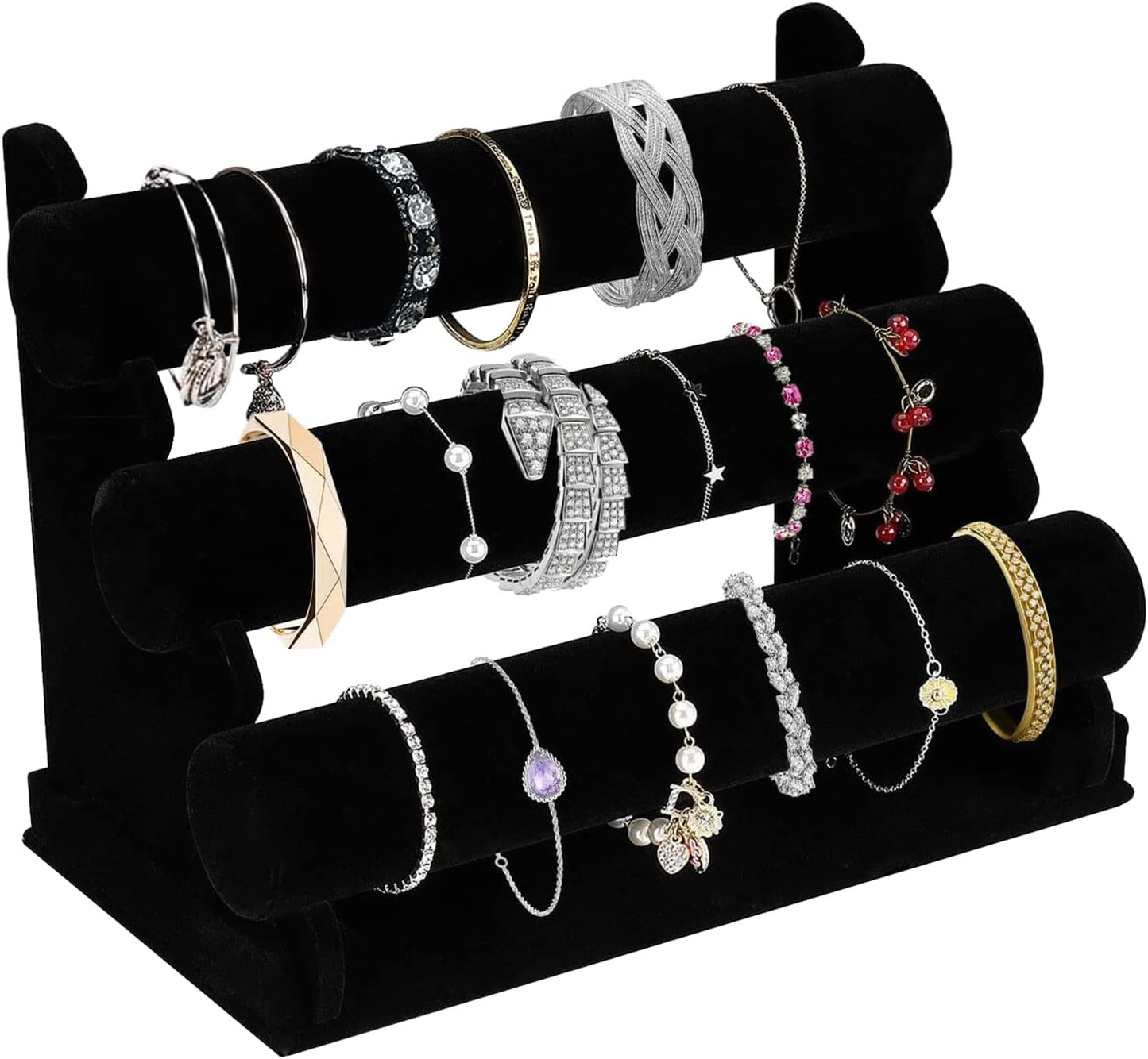 3 Tier Rack, Black Detachable Jewelry Display Stand T-Bar Necklace Storage Organizer
