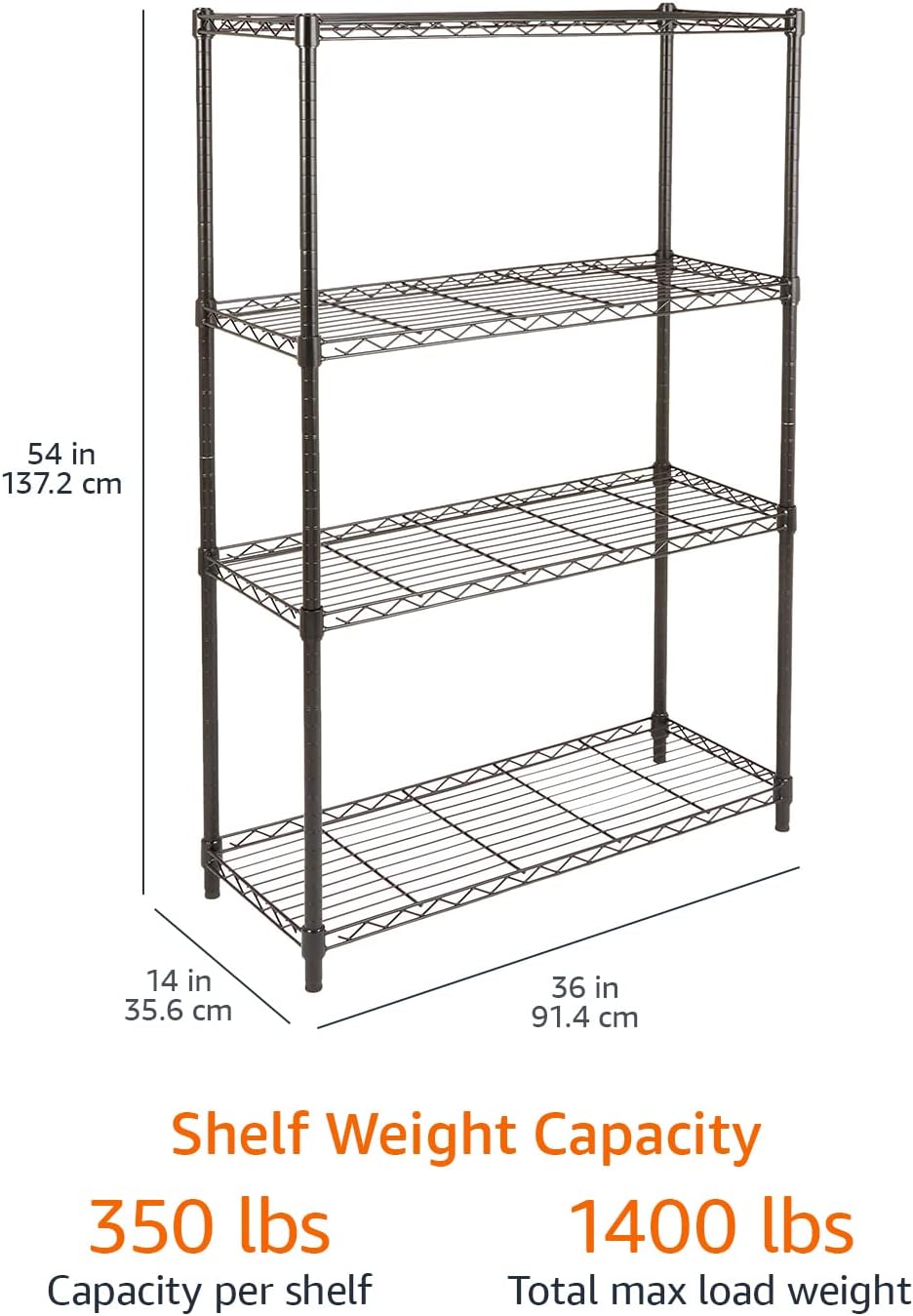 4-Shelf Adjustable Heavy Duty Steel Wire Rack Storage Shelving Organizer for Kitchen, Garage