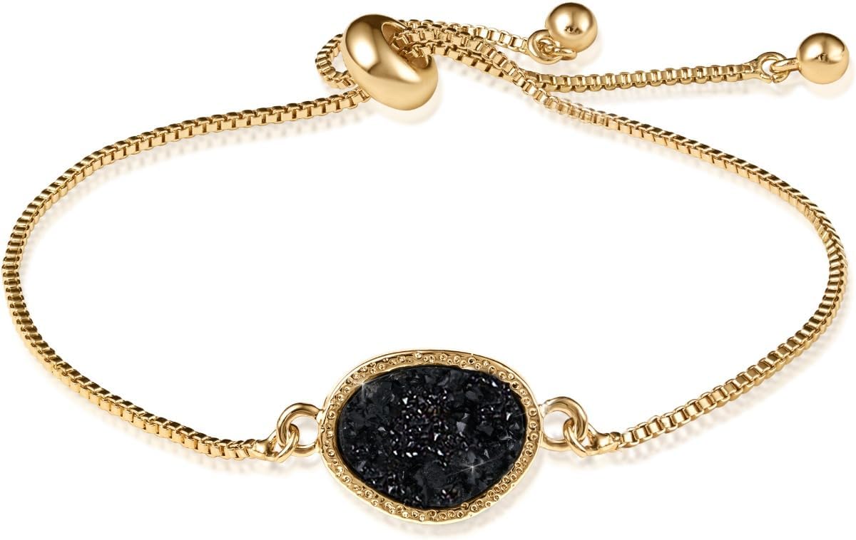 Humble Chic NY Simulated Druzy Chain Bracelet for Women - Boho Stackable Adjustable Bolo Slider Bracelet