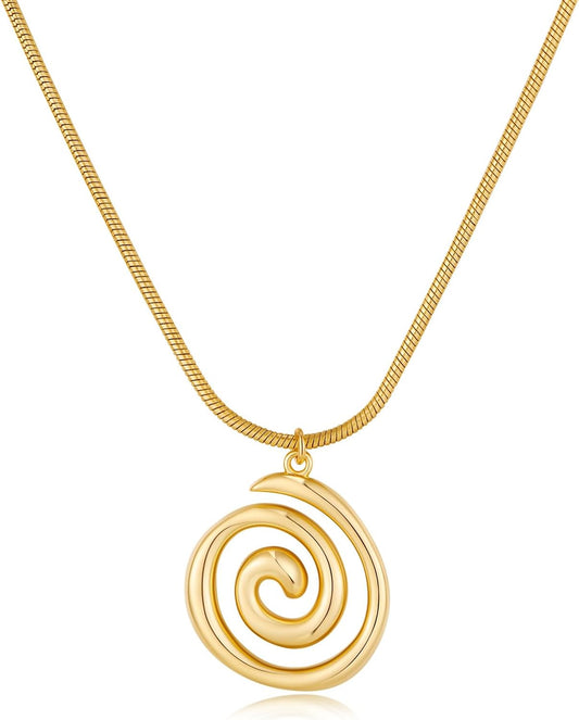 Women's Gold Boho Statement Necklace, Spiral Swirl Conch Pendant Beach Jewelry | Adjustable Summer Accessories Gift