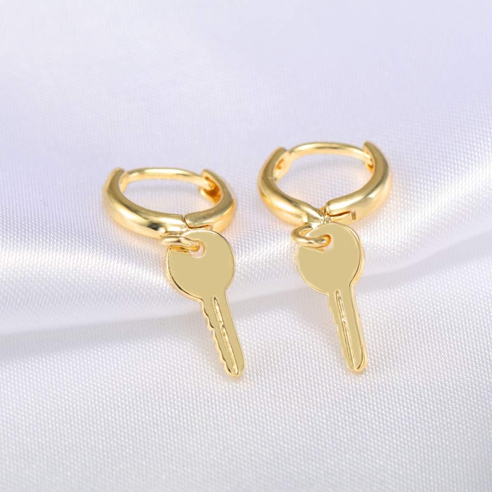 Gold Huggie Small Hoop Earrings with Charm Personalized /Star/Cross/Lock/Key 18k Gold Plated Crystal Drop Dangle Earrings for Women
