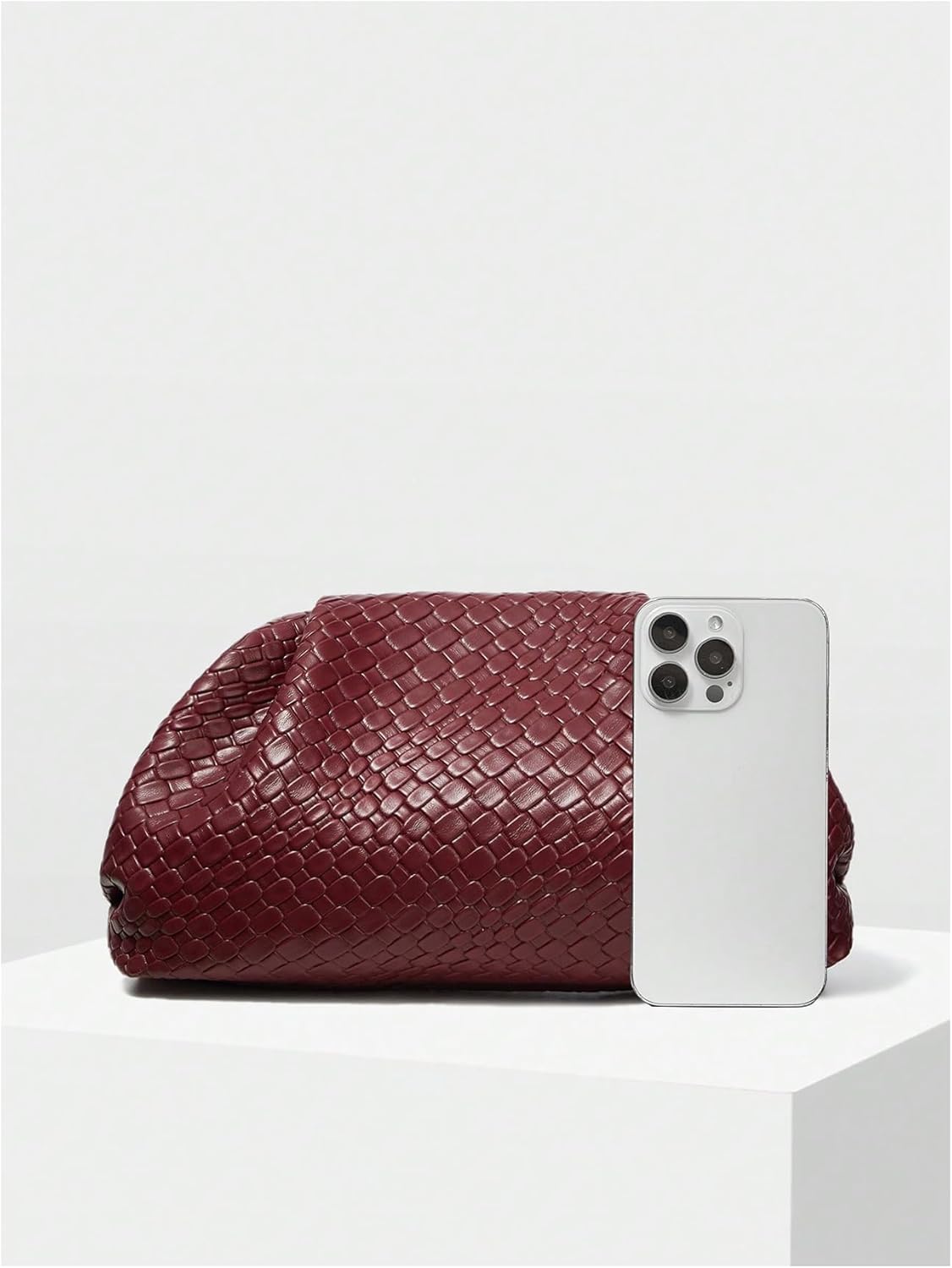Women's Woven Evening Bag Dumpling Clutch Purse No Strap Handbags Elegant Faux PU Leather Clutch Bag