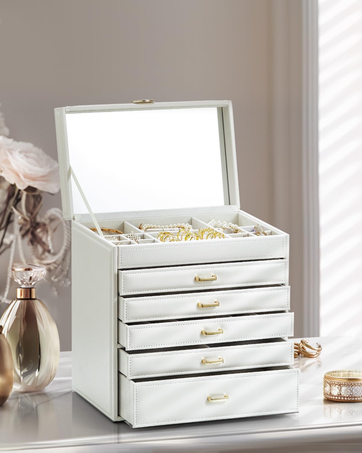 6 Layer Large Jewelry Box - Jewelry Box Organizer for Drawer Necklace Ring Bracelet and Watch