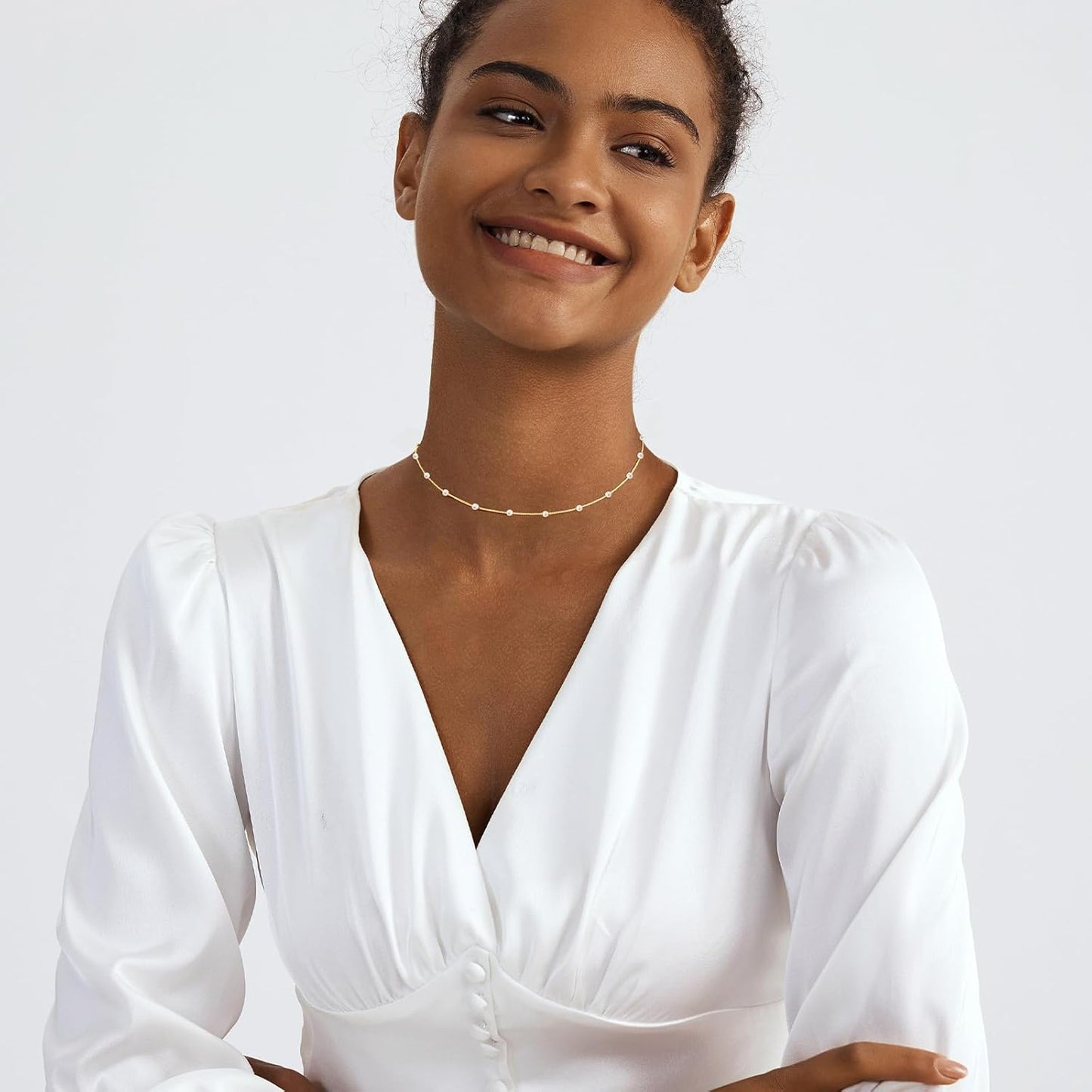 14K Gold-Plated Pearl Necklace Set: Dainty Layered Daisy Choker, Trendy Jewelry Gift for Women