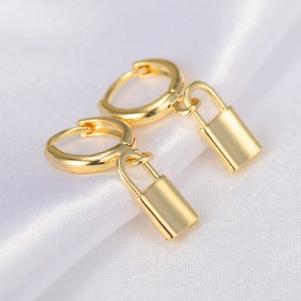 Gold Huggie Small Hoop Earrings with Charm Personalized /Star/Cross/Lock/Key 18k Gold Plated Crystal Drop Dangle Earrings for Women