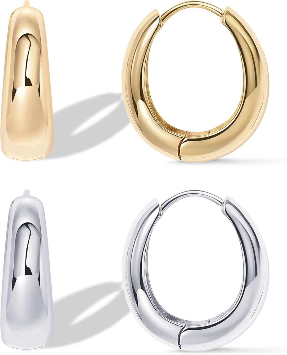14K Gold Plated Sterling Silver Post Small Chunky Hoops Earrings | Thick Lightweight Gold Hoop Earrings for Women