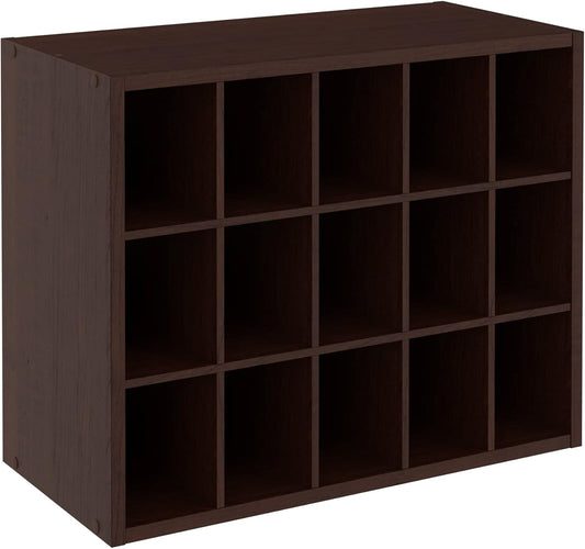 15 Cube Stackable Storage Organizer for Shoes, Bags, Crafts, Hobbies with Wood Shelves