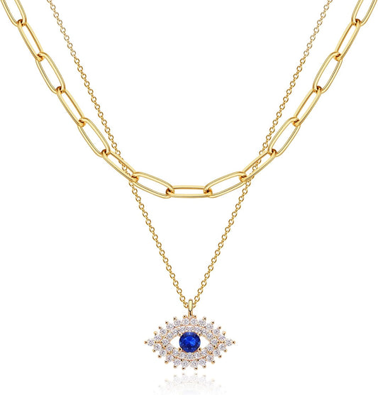 Layered Heart Necklace, Handmade 18K Gold Plated Dainty Choker With Arrow Bar Pendant for Women