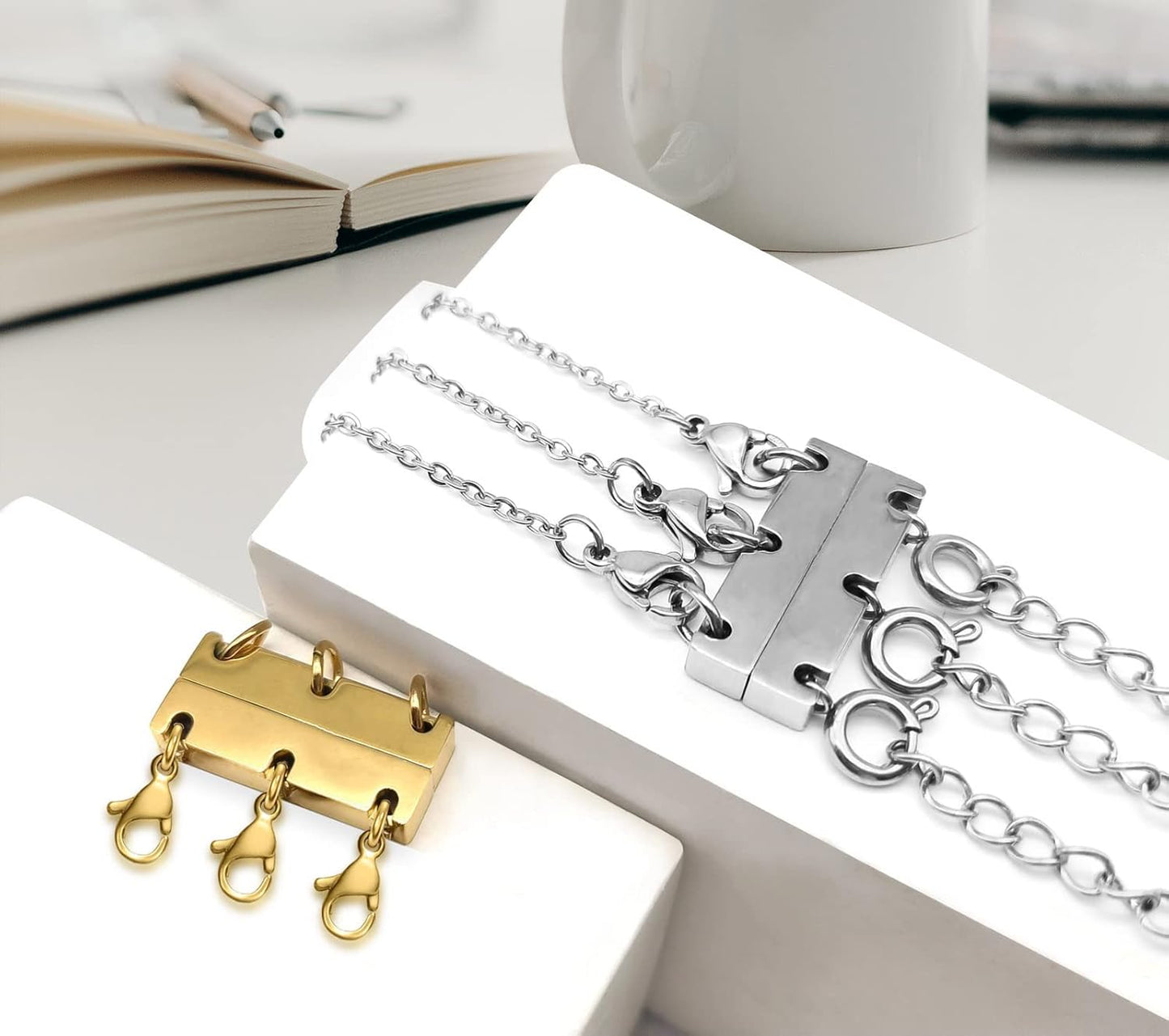 Magnetic Layering Clasp - Gold & Silver Multi-Necklace Connector for Layered Look