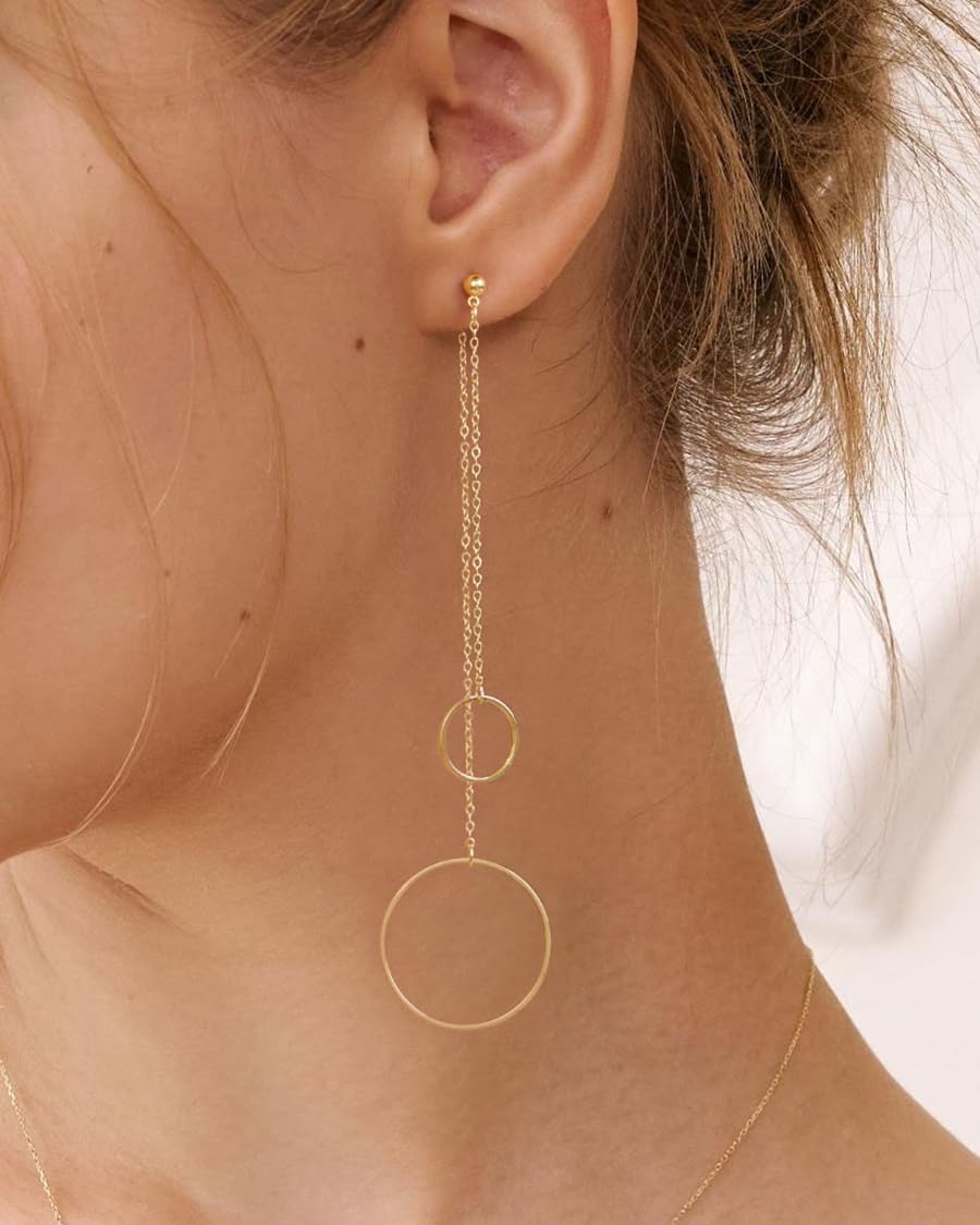 Dangle Earrings for Women- 14K Gold Plated Butterfly Heart Star Hoop Chain Tassel Design Long Dangle Earrings