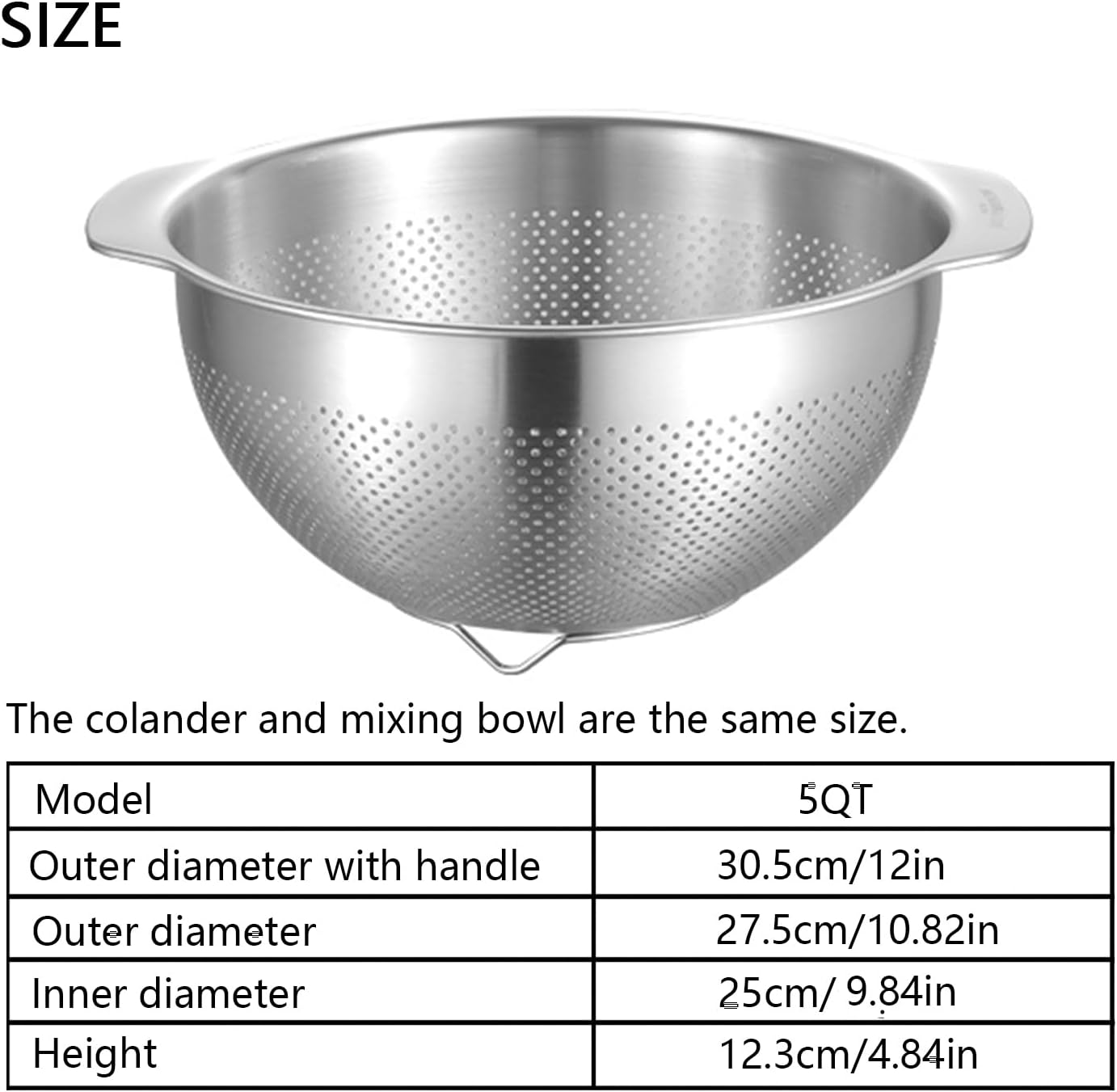 18/8 Stainless Steel Microwell Colander,  Fruits, Rice, and Pasta