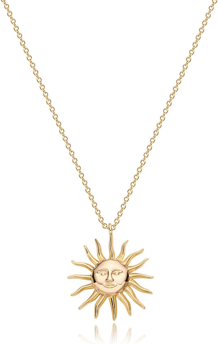 Gold Moon Pendant Necklace for Women,14K Gold Plated Dainty Chain Crescent Moon Sun Star Necklace Jewelry