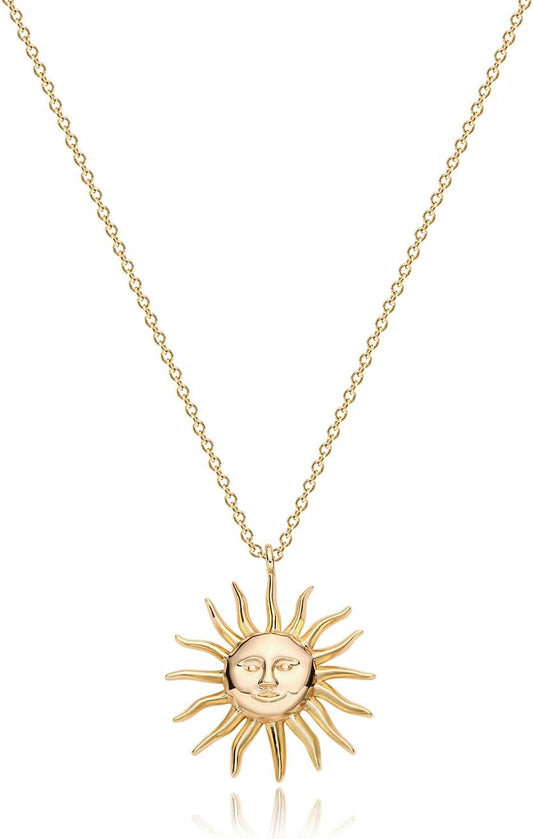 Gold Moon Pendant Necklace for Women,14K Gold Plated Dainty Chain Crescent Moon Sun Star Necklace Jewelry