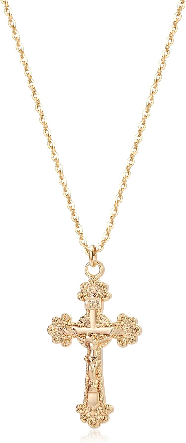 Cross Necklace 14K Plated Dainty Chain, Minimalist Faith Pendant Religious Prayer Jewelry Gift