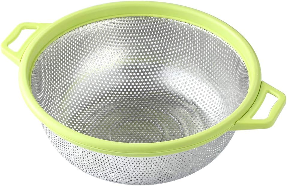 Stainless Steel Colander With Handle and Legs, Large Metal Green Strainer for Pasta