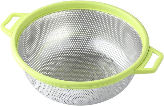 Stainless Steel Colander With Handle and Legs, Large Metal Green Strainer for Pasta