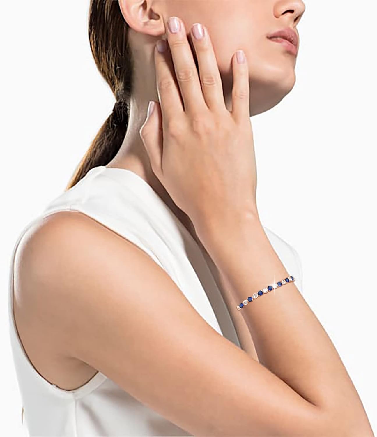 Tennis Bracelets for Women White Gold Plated Diamond AAA+ Cubic Zirconia CZ Dainty Classic Adjustable Slider