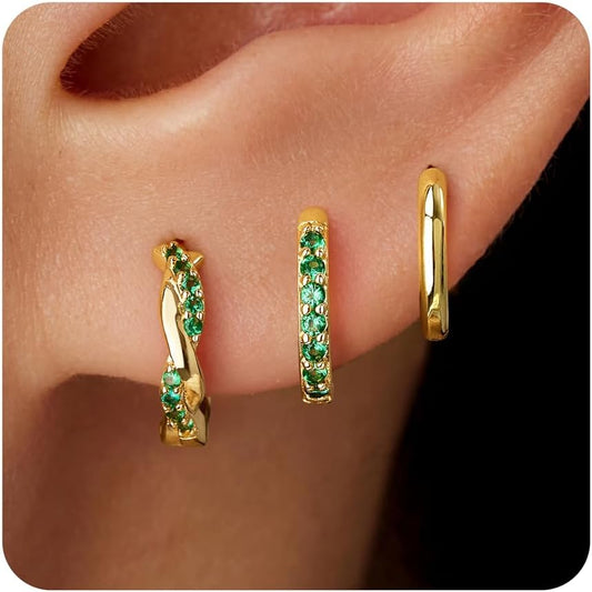 Inerney Gold Huggie Hoop Earrings Set for Women, Dainty Small Sterling Silver Earring Stacks Hypoallergenic Jewelry for Multiple Piercings