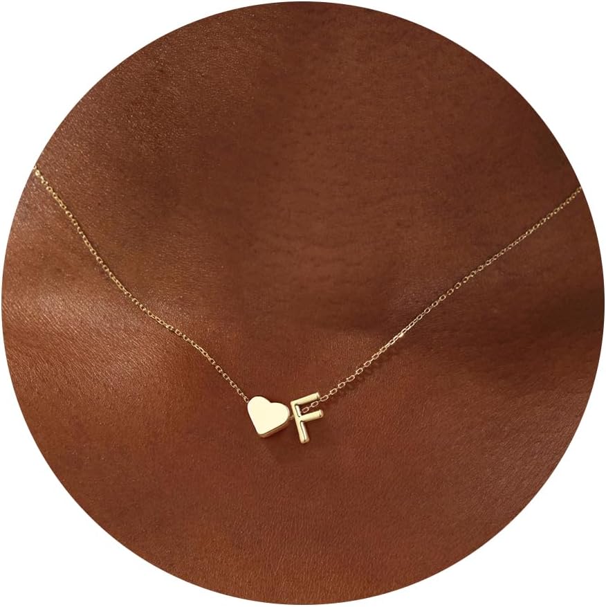 Initial Necklace - 18K Gold Plated Heart Pendant with A-Z Letters, Dainty Birthday Gift for Women and Teen Girls