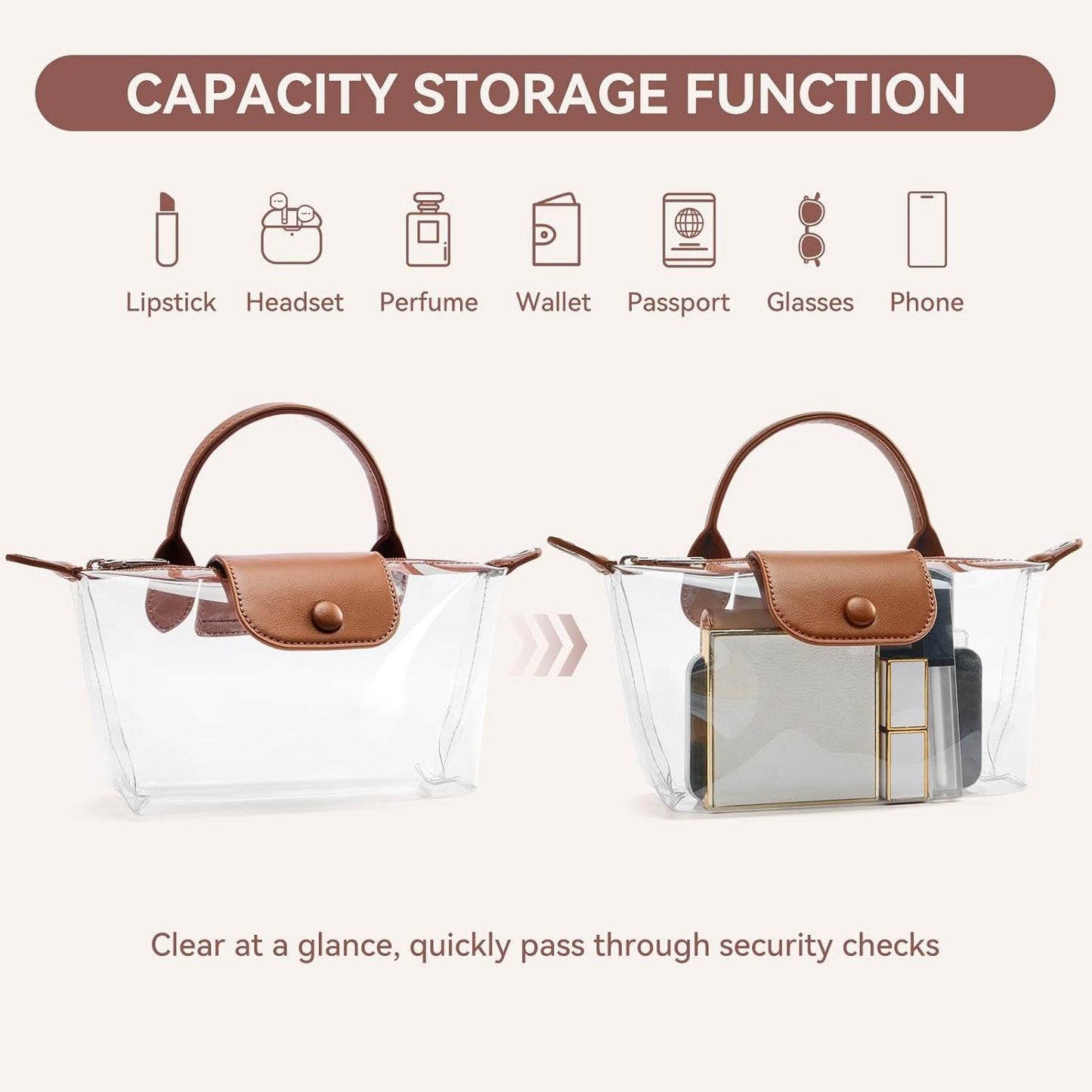 Clear Bag for Stadium Approved Small Crossbody Purse Handbags for Concerts Sports Events
